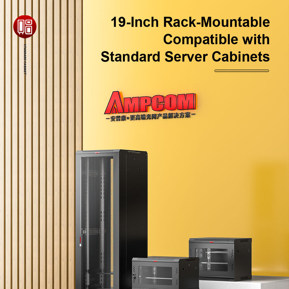 AMPCOM Unibody Cat5e/6/6a/7/8 Series 24 Ports Patch Panel, Front disassembly panel design, 19 inch RJ45 Ethernet 568A 568B, gold-plated pins, with Rear Cable Support Bar