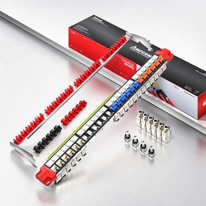 AMPCOM Unibody Cat5e/6/6a/7/8 Series 24 Ports Patch Panel, Front disassembly panel design, 19 inch RJ45 Ethernet 568A 568B, gold-plated pins, with Rear Cable Support Bar