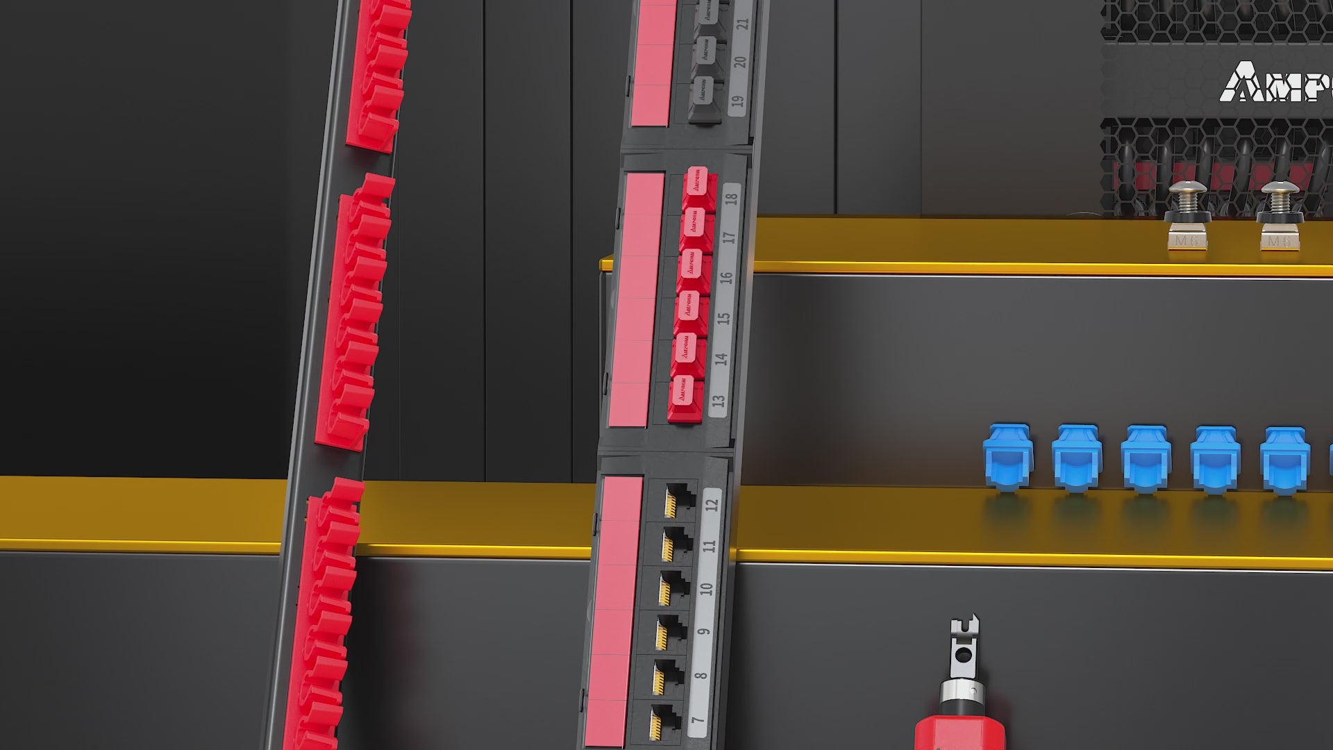 AMPCOM Unibody Cat5e/6/6a/7/8 Series 24 Ports Patch Panel, Front disassembly panel design, 19 inch RJ45 Ethernet 568A 568B, gold-plated pins, with Rear Cable Support Bar